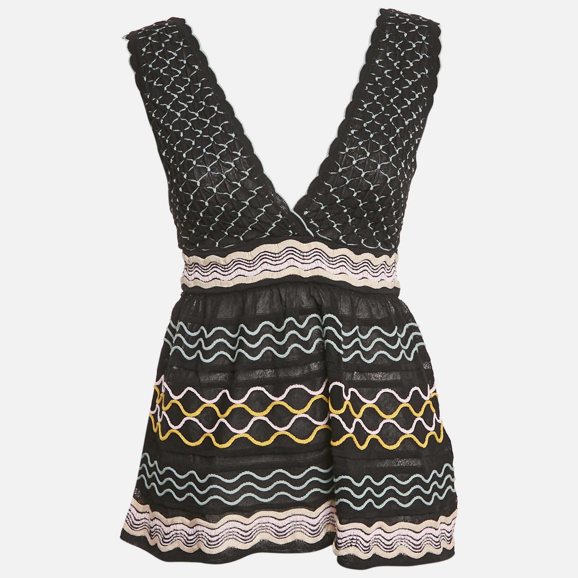 M Missoni Черный вязаный свитер без рукавов с узором
M Missoni Черный вязаный свитер без рукавов с узором