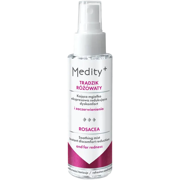 Успокаивающий спрей, быстро снимающий покраснения и жжение, 100 мл Medity+ Trądzik różowaty
Успокаивающий спрей, быстро снимающий покраснения и жжение, 100 мл Medity+ Trądzik różowaty