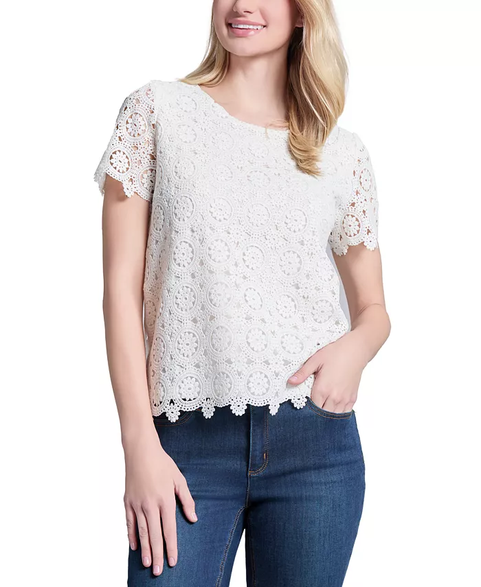 Женский короткий топ с кружевом и круглым вырезом Jones New York, белый
Женский короткий топ с кружевом и круглым вырезом Jones New York, белый