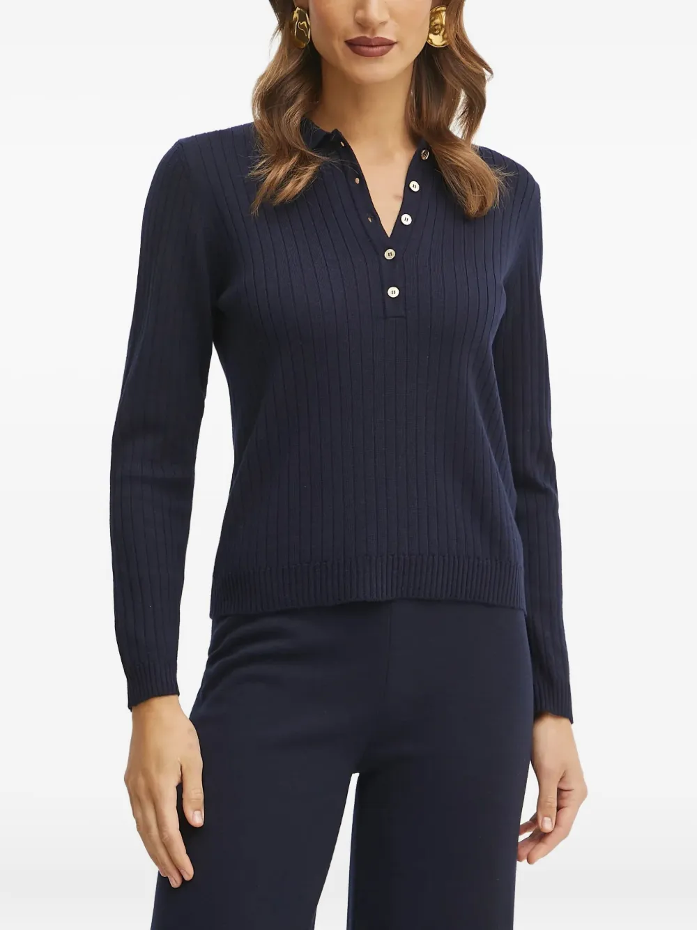 Свитер в рубчик с воротником поло LUISA SPAGNOLI, синий
Свитер в рубчик с воротником поло LUISA SPAGNOLI, синий