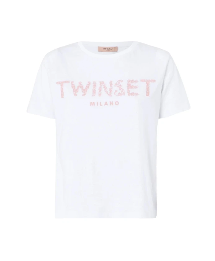 Вышитая хлопковая футболка с коротким рукавом Twinset, белый
Вышитая хлопковая футболка с коротким рукавом Twinset, белый