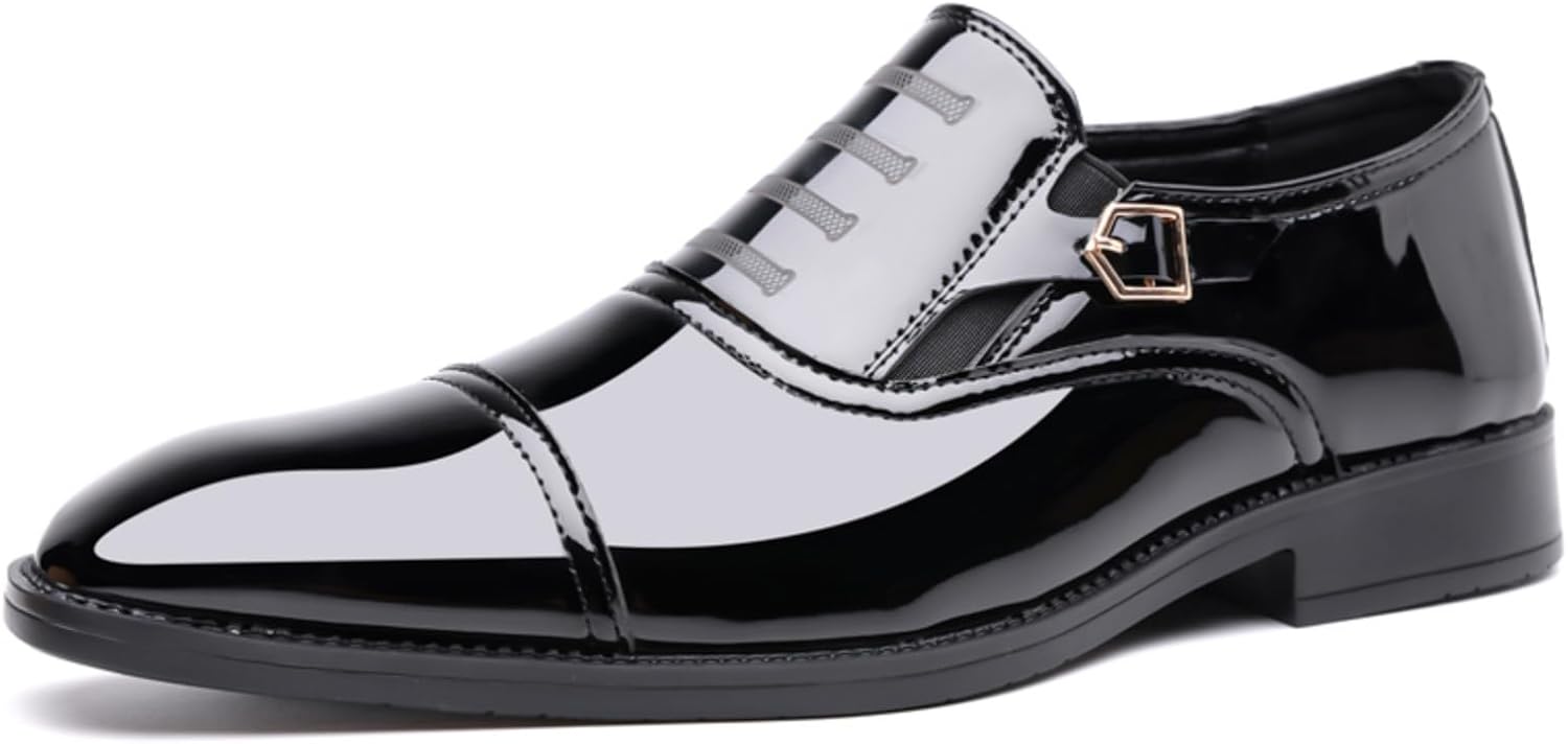 Мужские классические туфли из лакированной кожи с заостренным носком, золотой пряжкой и декоративной строчкой, без шнуровки, с противоскользящей подошвой для деловых встреч и свадебных мероприятий - черные/бордовые Kelibasi
Мужские классические туфли из лакированной кожи с заостренным носком, золотой пряжкой и декоративной строчкой, без шнуровки, с противоскользящей подошвой для деловых встреч и свадебных мероприятий - черные/бордовые Kelibasi