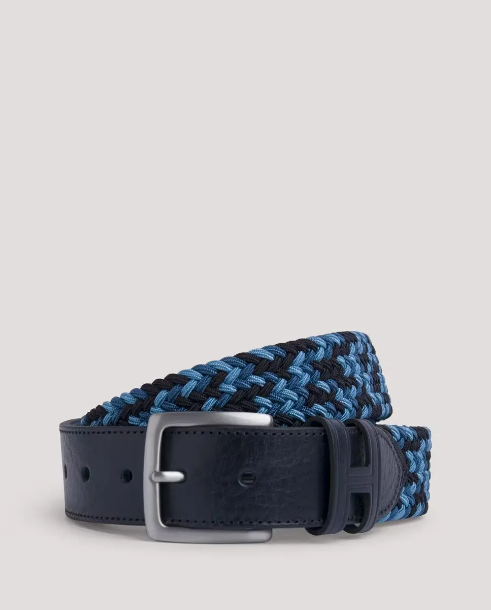 Мужской плетеный ремень с кожаными деталями Hackett, темно-синий 
Мужской плетеный ремень с кожаными деталями Hackett, темно-синий