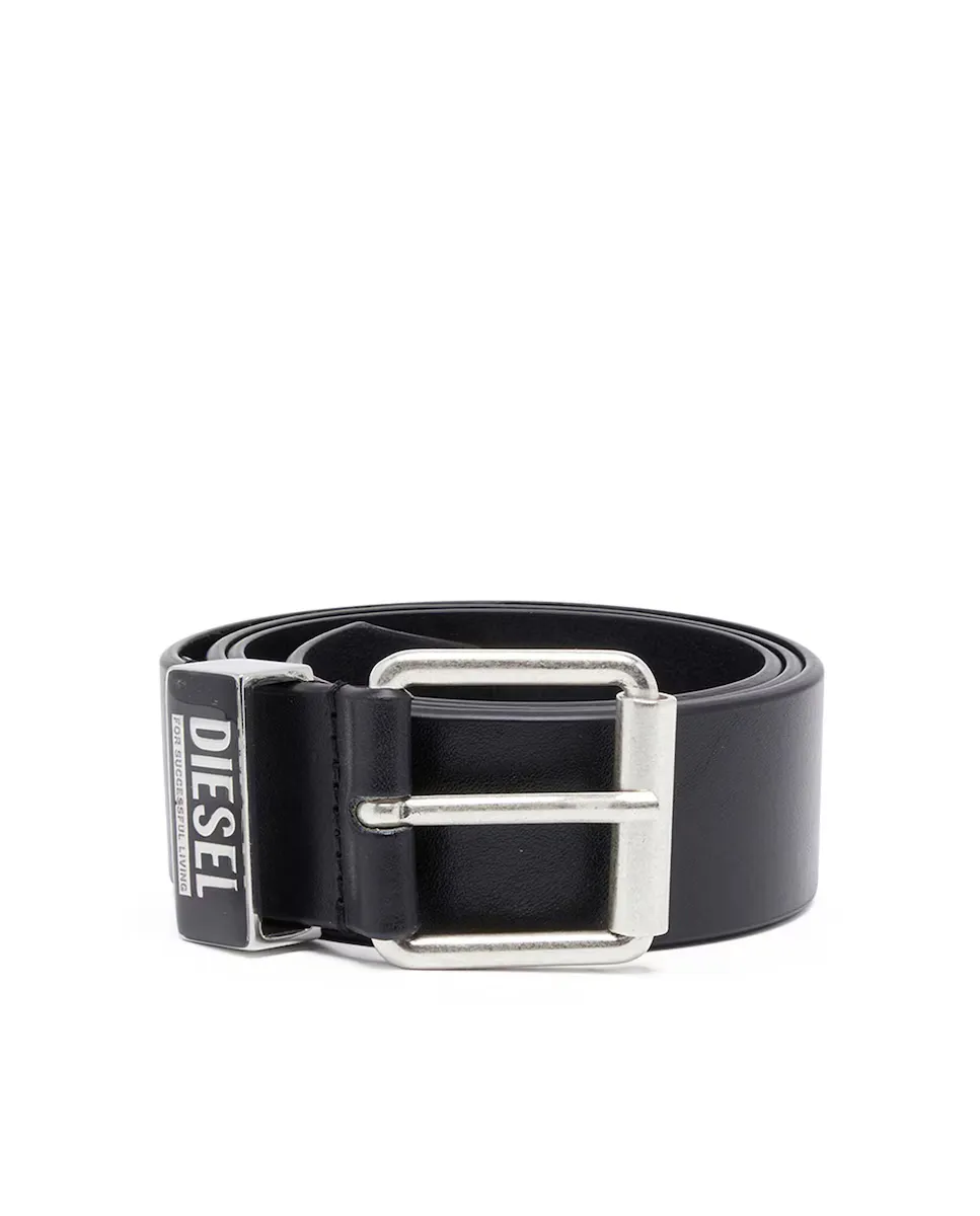 Мужской кожаный ремень с серебряной пряжкой Diesel, черный 
Мужской кожаный ремень с серебряной пряжкой Diesel, черный