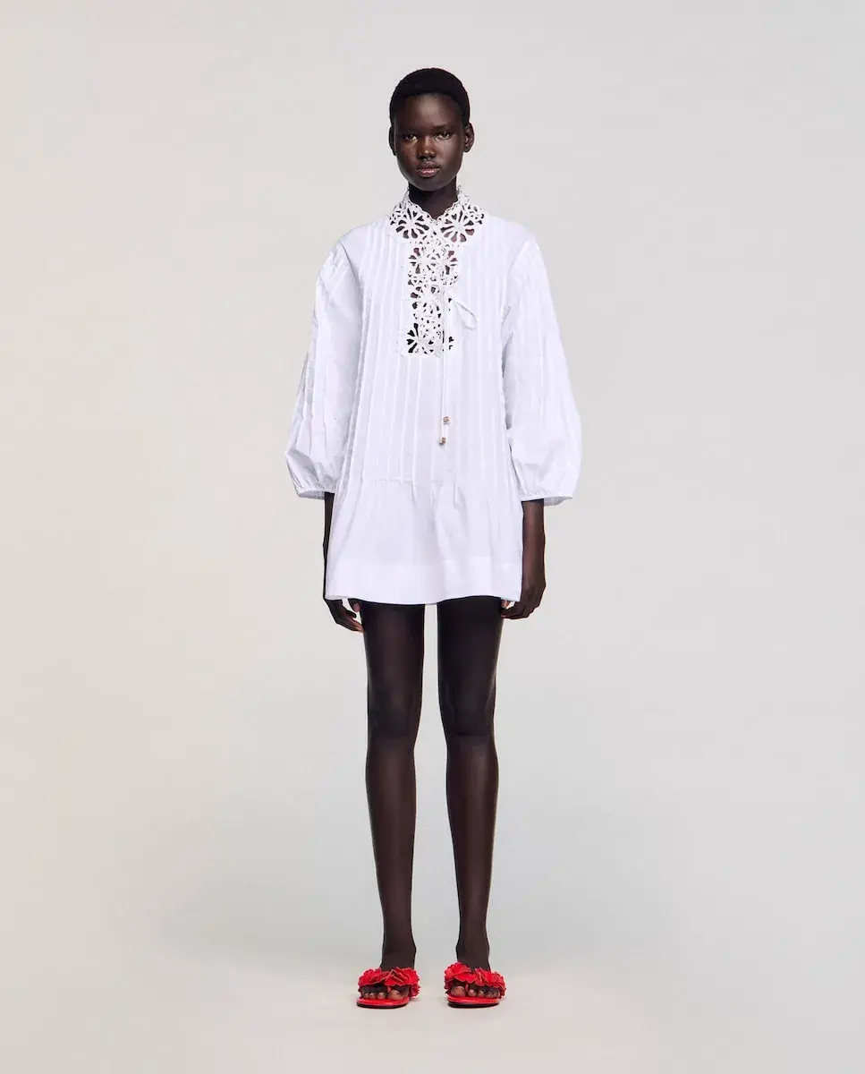 Короткое платье с кружевной отделкой Sandro, белый
Короткое платье с кружевной отделкой Sandro, белый