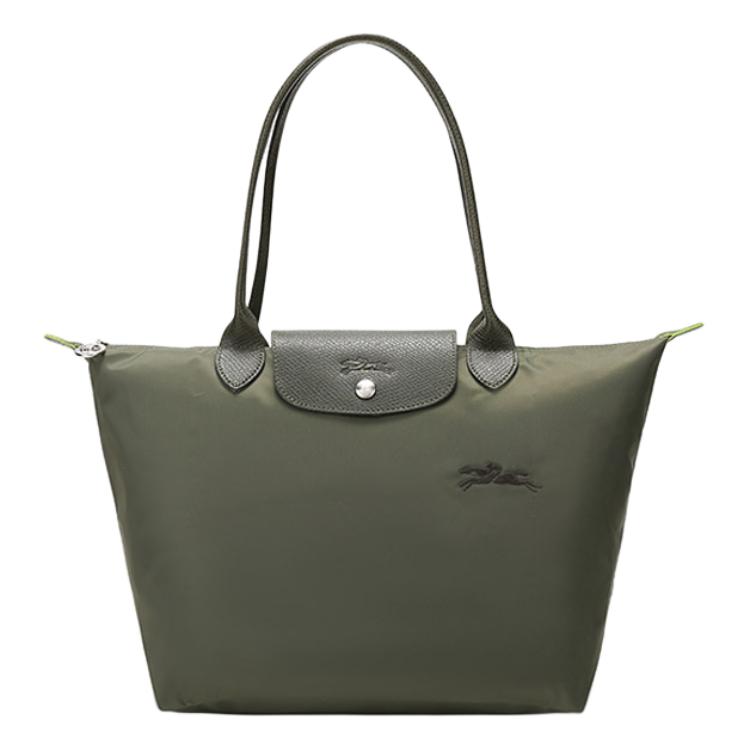 LONGCHAMP Экологичная холщовая сумка-пельмень на одно плечо среднего размера Женская лесная зелень