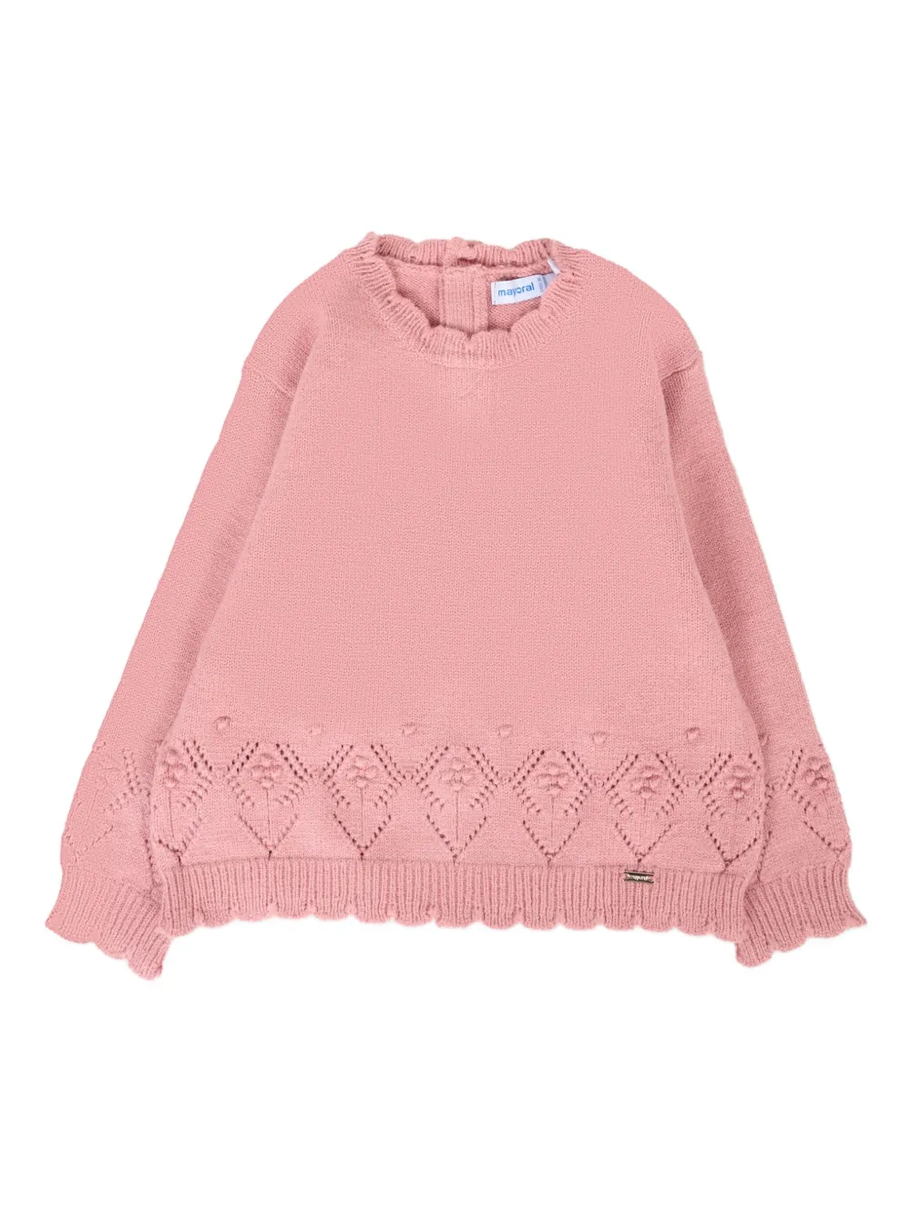 Вязаный свитер с оборкой по подолу Mayoral, розовый
Вязаный свитер с оборкой по подолу Mayoral, розовый