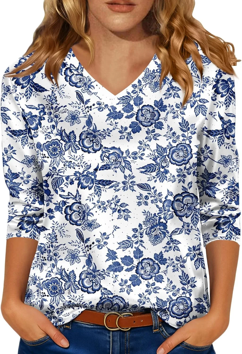 Женская блузка с v-образным вырезом и принтом, летняя, 3/4 рукава
Женская блузка с v-образным вырезом и принтом, летняя, 3/4 рукава