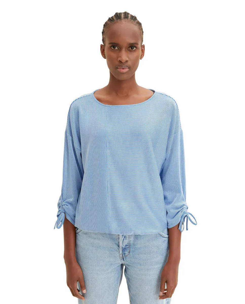 Женская футболка в полоску со шнурком на рукавах Tom Tailor, голубой
Женская футболка в полоску со шнурком на рукавах Tom Tailor, голубой