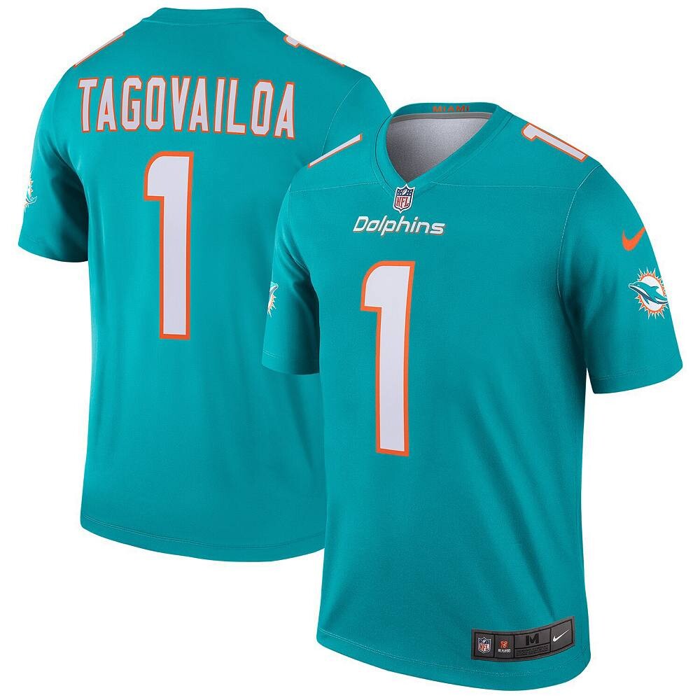 Мужское джерси Nike Tua Tagovailoa Aqua Miami Dolphins Legend, цвет Dol Turq A
Мужское джерси Nike Tua Tagovailoa Aqua Miami Dolphins Legend, цвет Dol Turq A