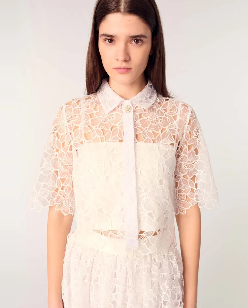 Короткая женская рубашка из цветочного гипюра Maje, белый
Короткая женская рубашка из цветочного гипюра Maje, белый