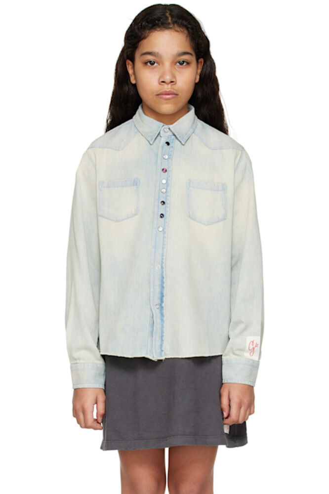 Детская синяя джинсовая рубашка с накладными карманами Golden Goose
Детская синяя джинсовая рубашка с накладными карманами Golden Goose