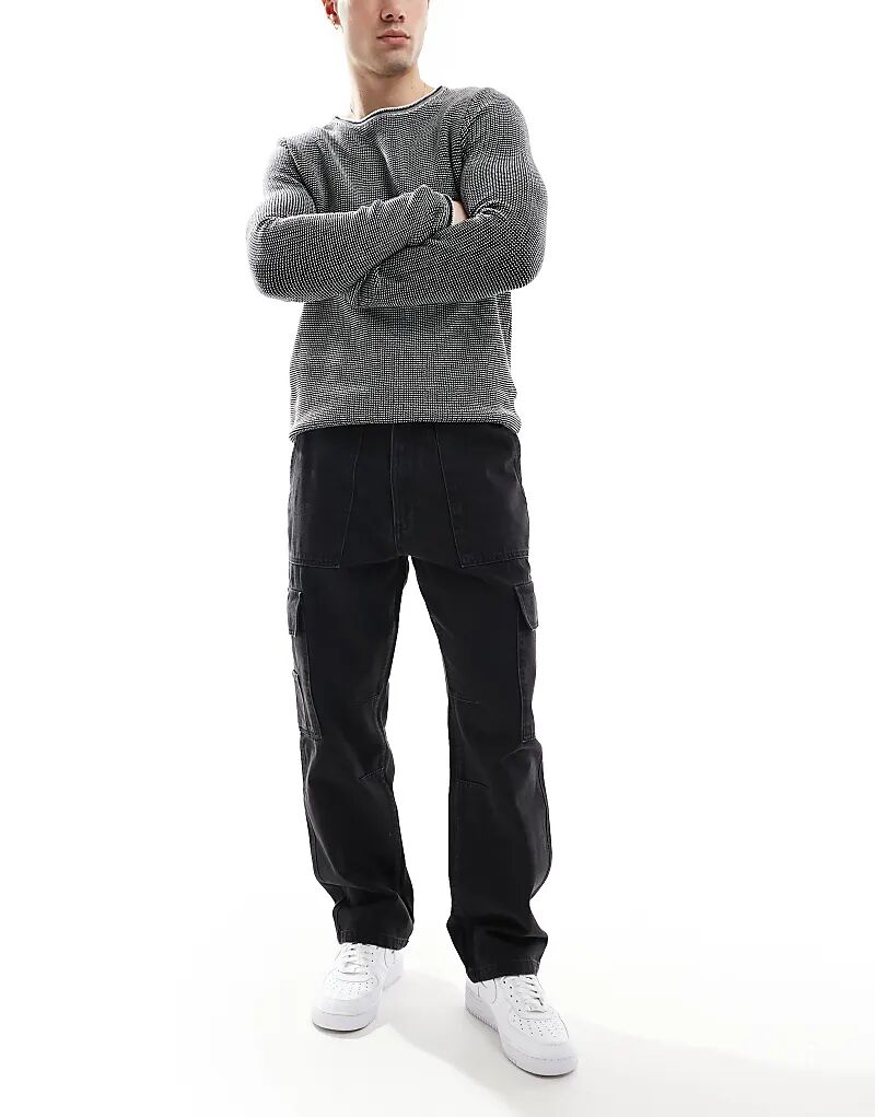 Прямые джинсы-карго с контрастной строчкой черного цвета Pull&Bear
Прямые джинсы-карго с контрастной строчкой черного цвета Pull&Bear