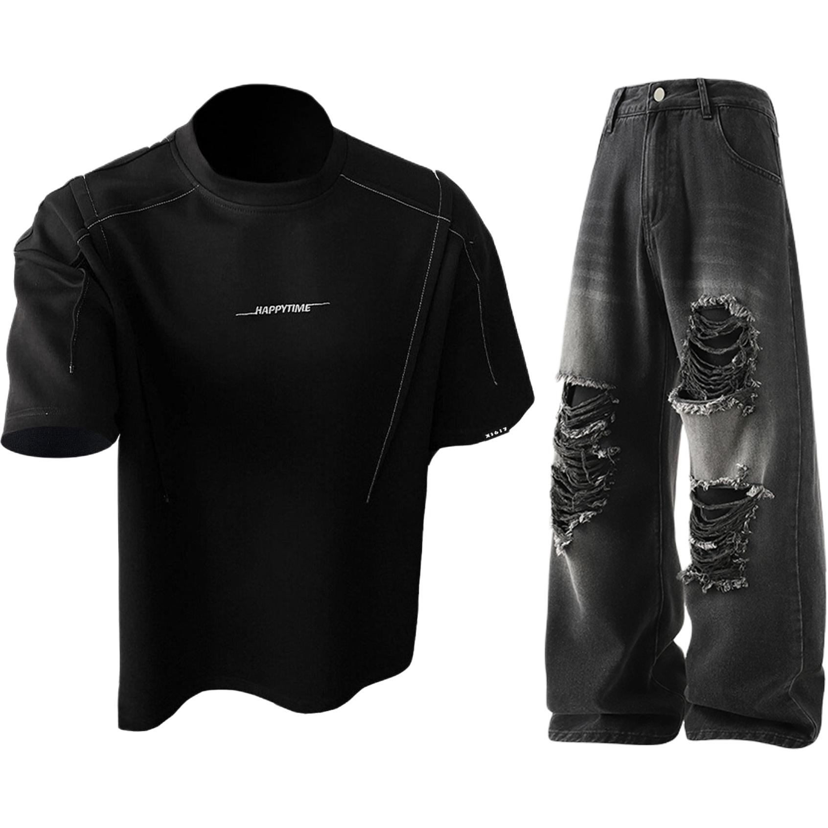 Повседневный спортивный свитер с круглой горловиной Unisex Moderate X1617, черный short-sleeved shirt+черный ripped jeans
Повседневный спортивный свитер с круглой горловиной Unisex Moderate X1617, черный short-sleeved shirt+черный ripped jeans