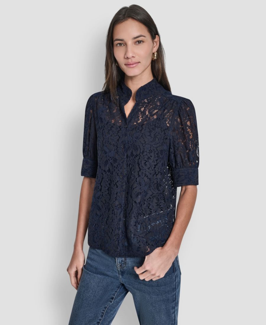 Женская рубашка с кружевными пышными рукавами и воротником-стойкой DKNY Jeans, Peacoat
Женская рубашка с кружевными пышными рукавами и воротником-стойкой DKNY Jeans, Peacoat