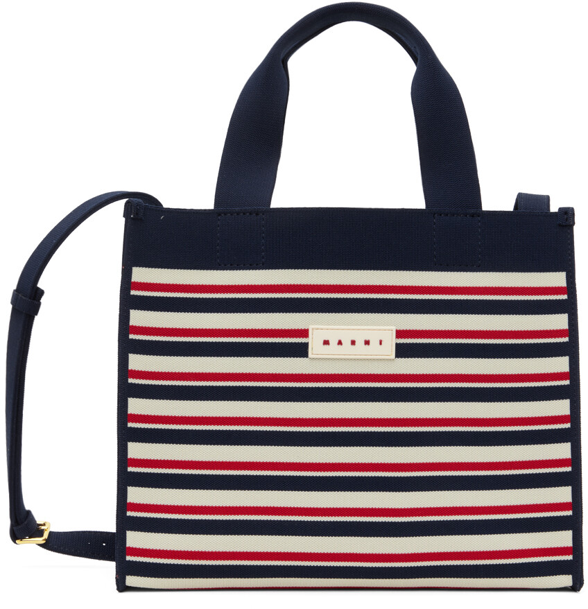 Темно-синяя жаккардовая сумка-тоут-шоппер белого цвета Marni
Темно-синяя жаккардовая сумка-тоут-шоппер белого цвета Marni