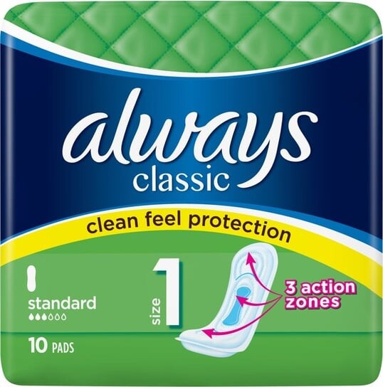 Гигиенические прокладки, 10 шт. Always, Classic Standard
Гигиенические прокладки, 10 шт. Always, Classic Standard