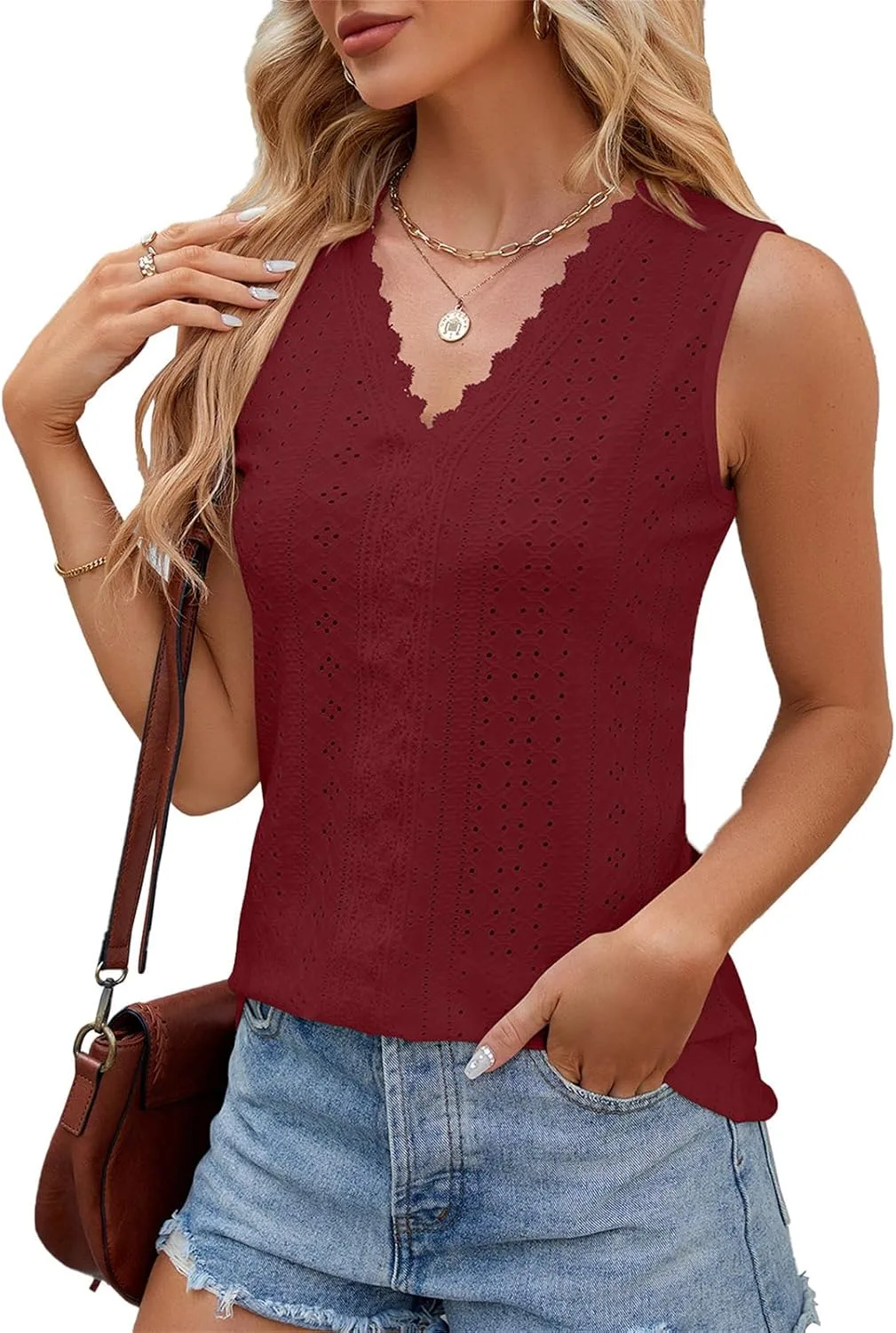 Женский топ без рукавов с V-образным вырезом и кружевной отделкой Qesulk
Женский топ без рукавов с V-образным вырезом и кружевной отделкой Qesulk