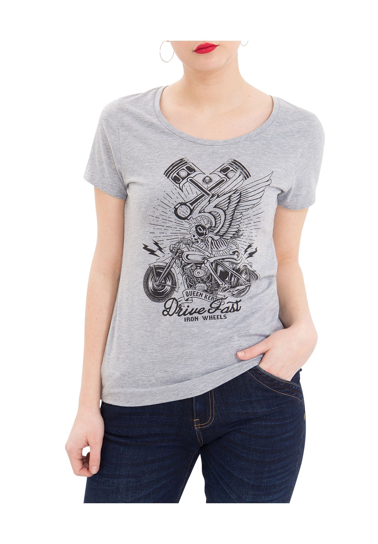 Рубашка с принтом из меланжевого трикотажа с мотивом Drive Fast спереди QUEEN KEROSIN, серый
Рубашка с принтом из меланжевого трикотажа с мотивом Drive Fast спереди QUEEN KEROSIN, серый