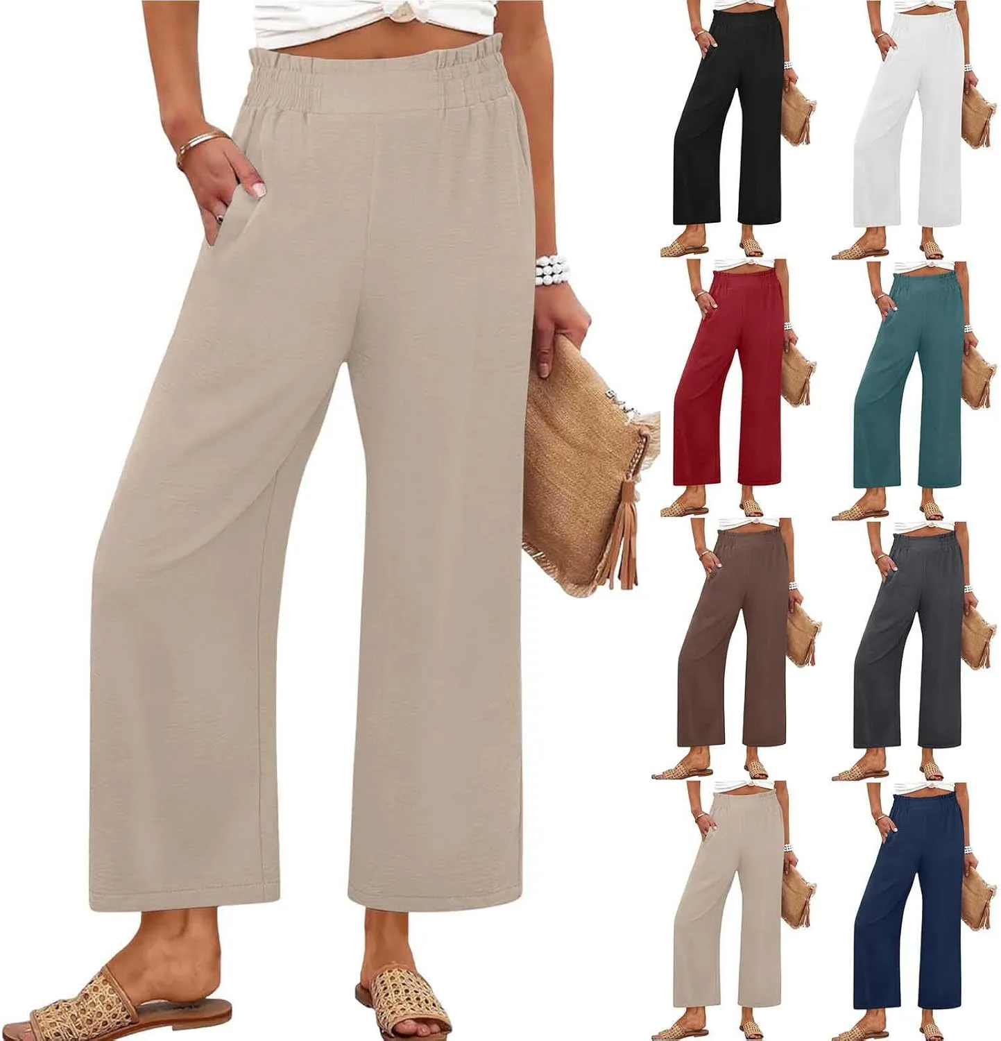 Женские широкие брюки палаццо с эластичным поясом для лета
Женские широкие брюки палаццо с эластичным поясом для лета