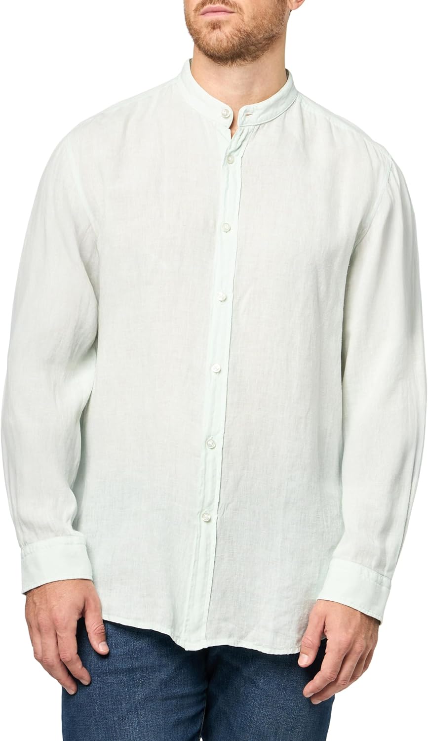 BOSS мужская льняная рубашка с воротником-стойкой на пуговицах, Open Air Blue
BOSS мужская льняная рубашка с воротником-стойкой на пуговицах, Open Air Blue