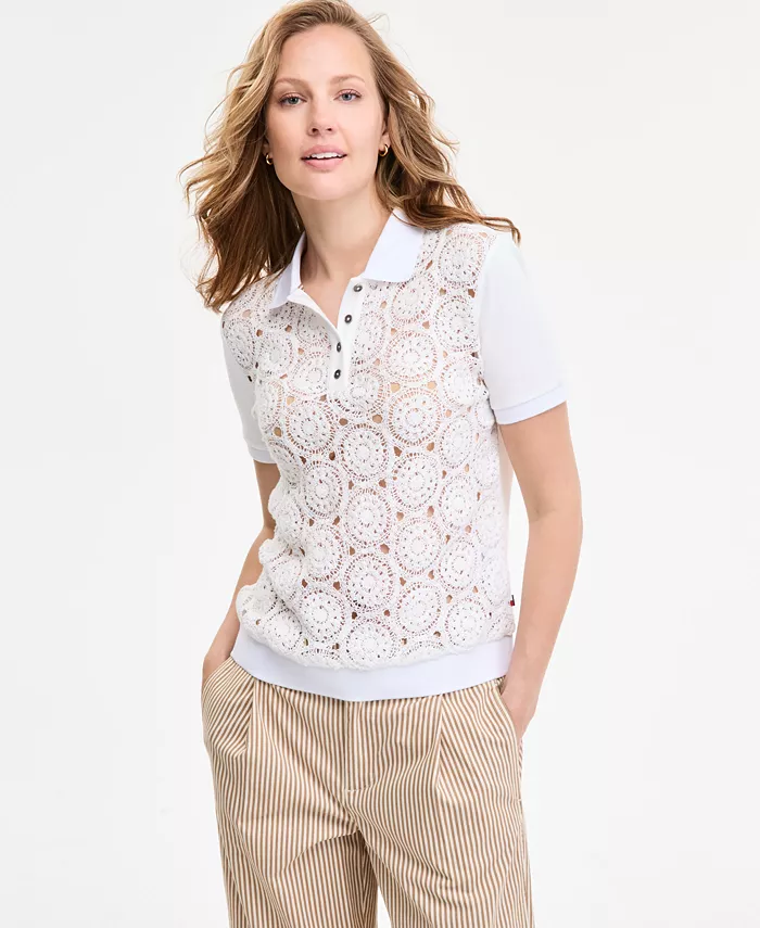 Женская хлопковая блузка с коротким рукавом и кружевной кокеткой Tommy Hilfiger, слоновая кость/кремовый
Женская хлопковая блузка с коротким рукавом и кружевной кокеткой Tommy Hilfiger, слоновая кость/кремовый