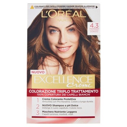 Краска для волос Excellence Cremes Triple Treatment 4.3 Золотисто-коричневый, L'Oreal
Краска для волос Excellence Cremes Triple Treatment 4.3 Золотисто-коричневый, L'Oreal