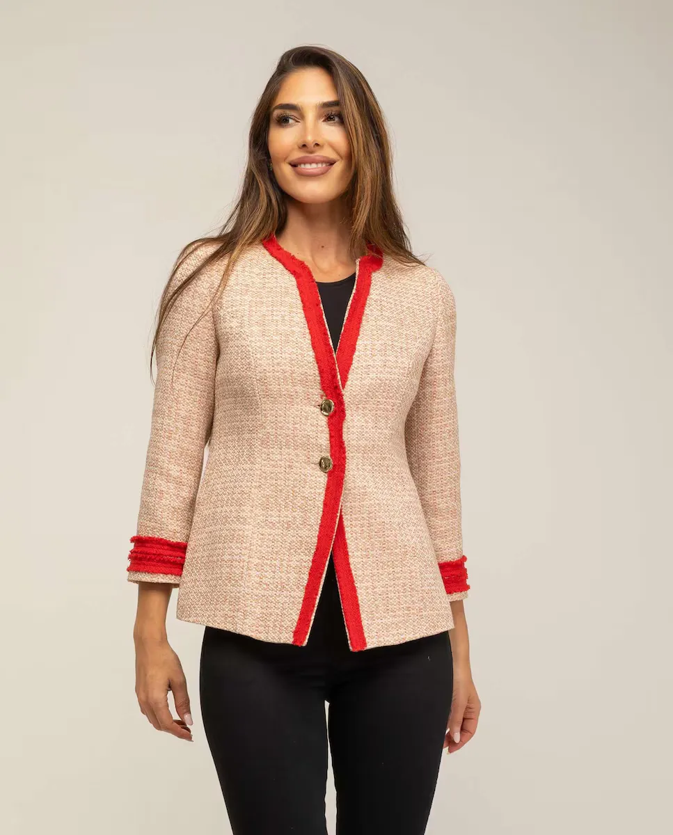 Женский жакет без воротника и отделанный контрастной отделкой из потертой ткани Fsh, бежевый
Женский жакет без воротника и отделанный контрастной отделкой из потертой ткани Fsh, бежевый