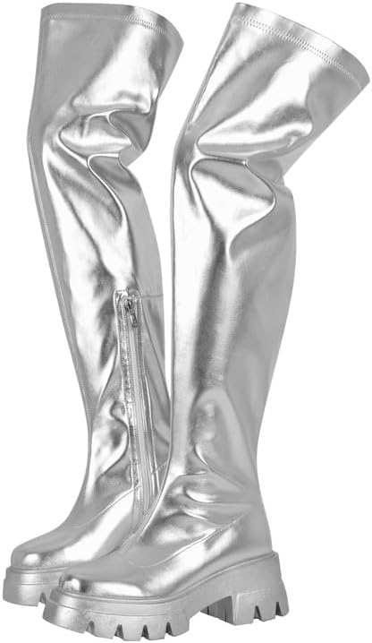 Сапоги выше колена VERISSON с круглым носком, низким массивным каблуком, молнией, грубой подошвой и модным дизайном, Metallic-silver
Сапоги выше колена VERISSON с круглым носком, низким массивным каблуком, молнией, грубой подошвой и модным дизайном, Metallic-silver