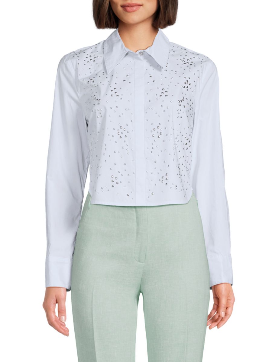 Укороченная рубашка из текстурированного хлопка DKNY, цвет Powder Blue 
Укороченная рубашка из текстурированного хлопка DKNY, цвет Powder Blue