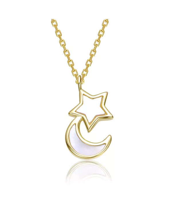 Ожерелье с подвеской в виде луны из белого перламутра и небесной звезды из перламутра или синей эмали, покрытое 14-каратным золотом Gigigirl, gold
