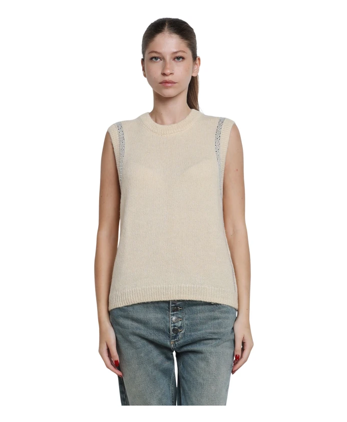 Вязаный жилет с воротником, украшенным стразами. H2O, бежевый
Вязаный жилет с воротником, украшенным стразами. H2O, бежевый