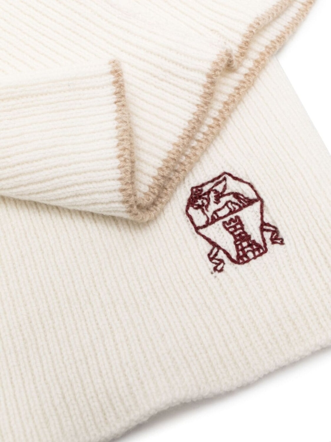 Brunello Cucinelli кашемировый шарф с вышитым логотипом, белый 
Brunello Cucinelli кашемировый шарф с вышитым логотипом, белый