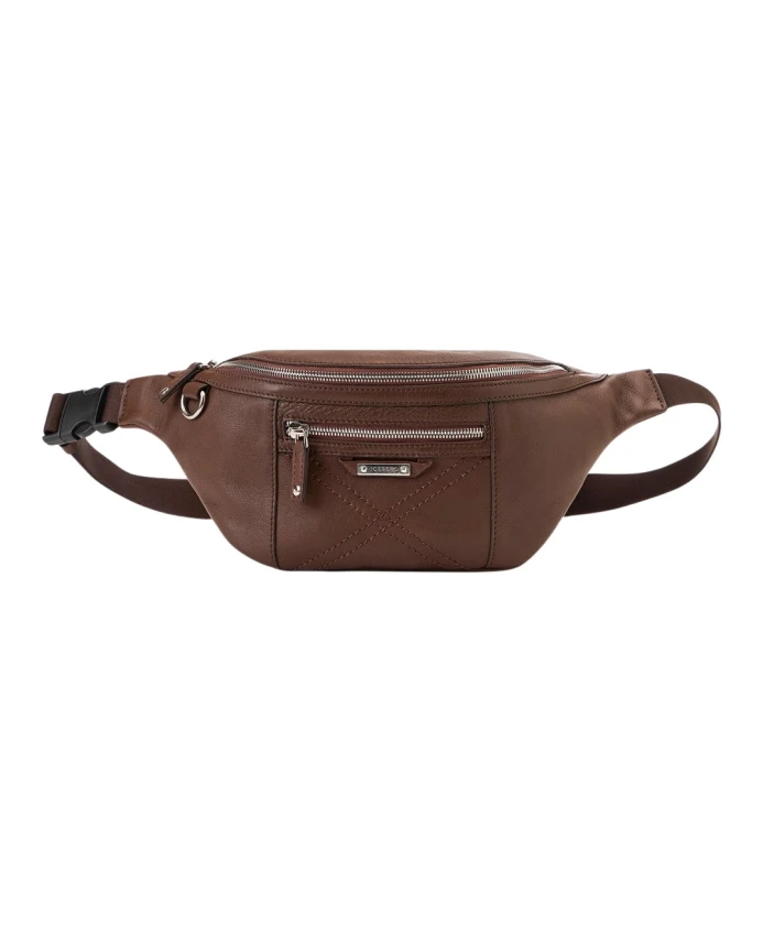 Поясная сумка из ореховой кожи с вышивкой крестиком и металлической логотипной пластиной. Iceberg, коричневый
Поясная сумка из ореховой кожи с вышивкой крестиком и металлической логотипной пластиной. Iceberg, коричневый