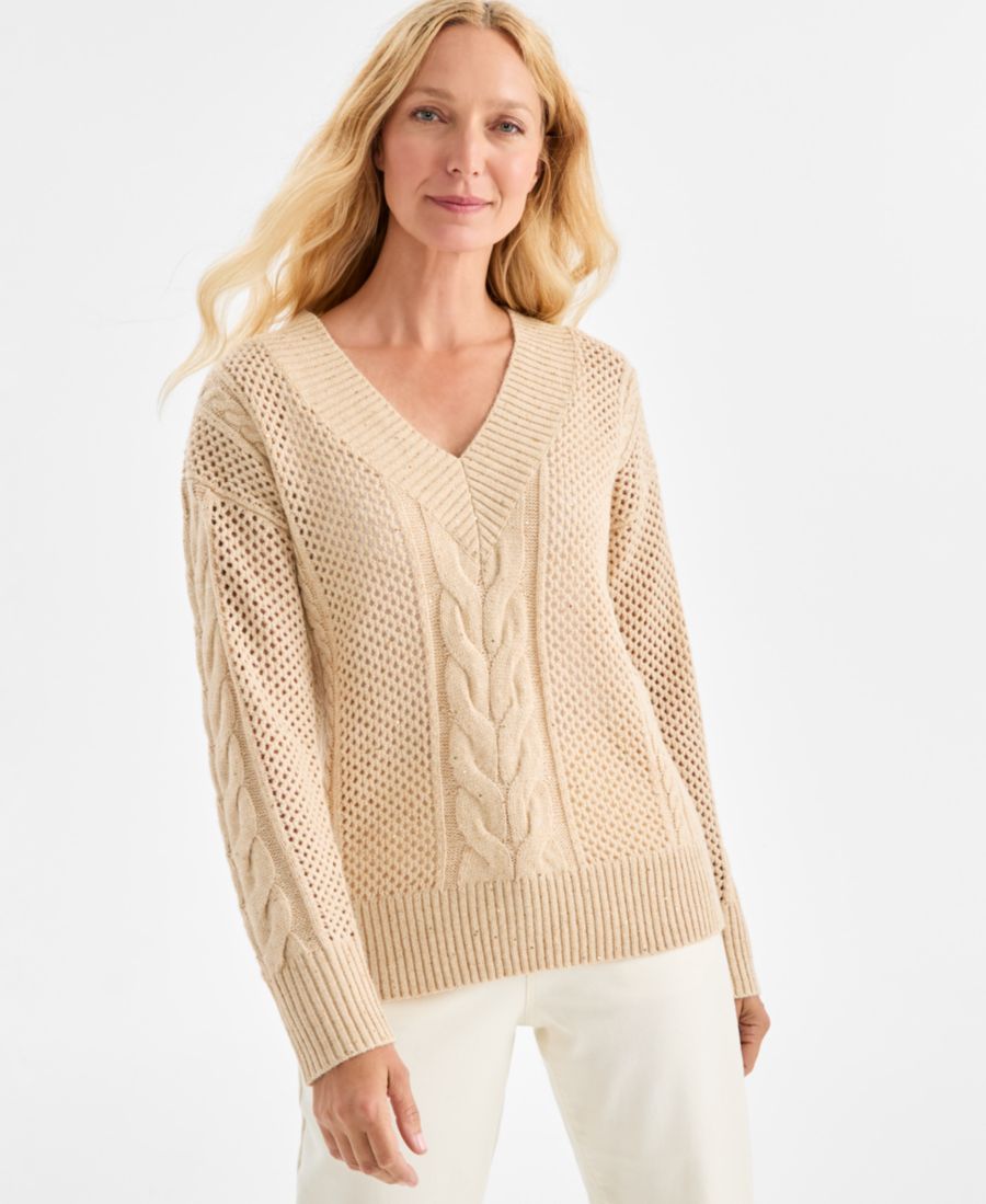 Женский пуловер крупной вязки с V-образным вырезом и пайетками, размеры PXS-XXL Style & Co, Palomino
Женский пуловер крупной вязки с V-образным вырезом и пайетками, размеры PXS-XXL Style & Co, Palomino