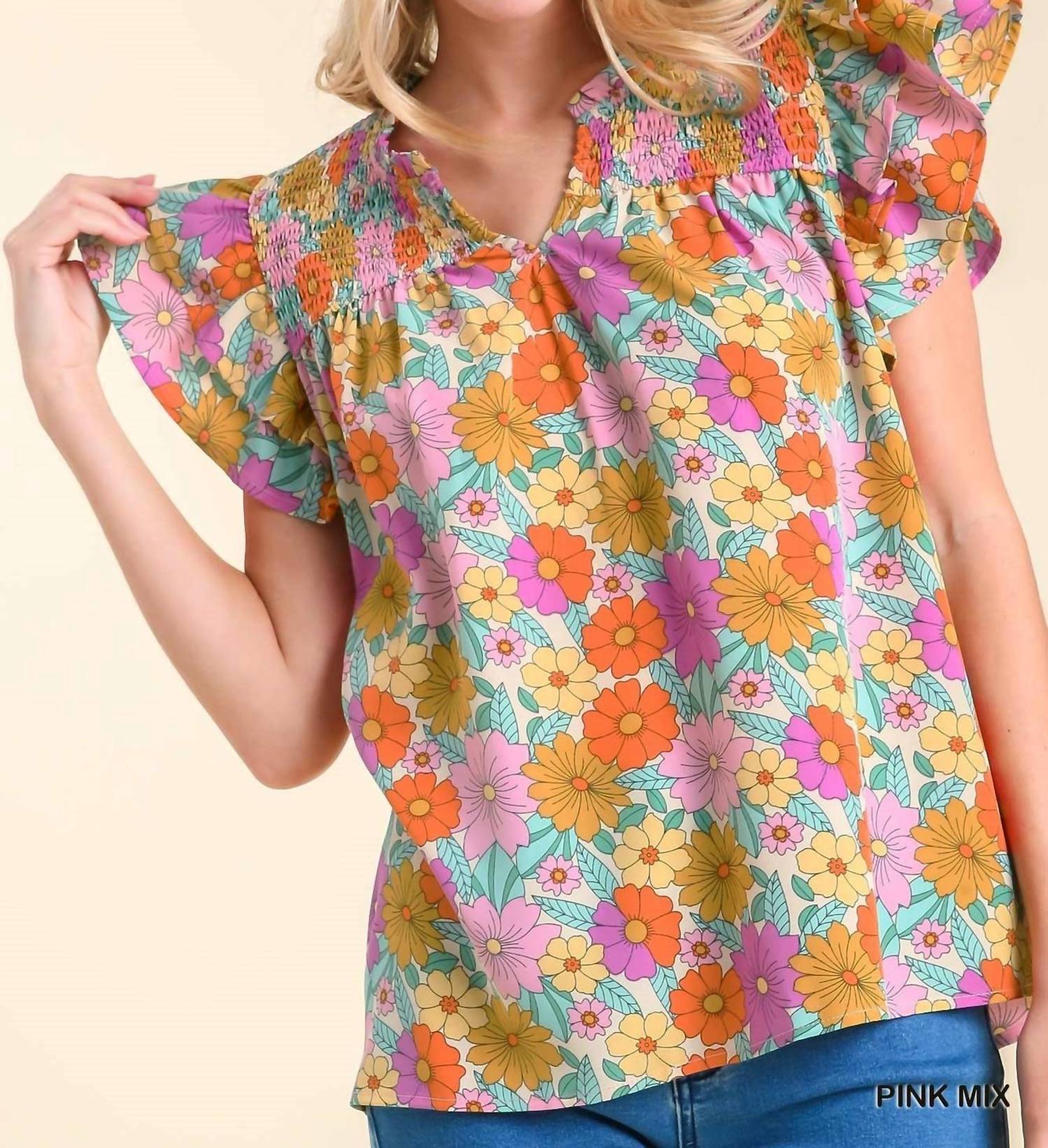 Разрезной топ York с цветочным принтом в розовых тонах Umgee 
Разрезной топ York с цветочным принтом в розовых тонах Umgee