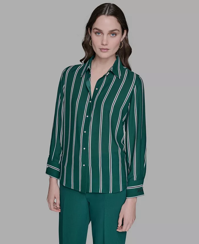 Женская полосатая рубашка с искусственным жемчугом KARL LAGERFELD PARIS, зеленый
Женская полосатая рубашка с искусственным жемчугом KARL LAGERFELD PARIS, зеленый