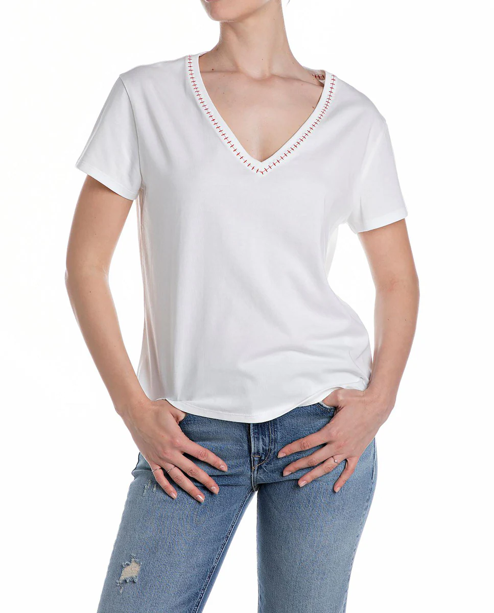 Женская футболка с короткими рукавами и V-образным вырезом Replay, белый
Женская футболка с короткими рукавами и V-образным вырезом Replay, белый