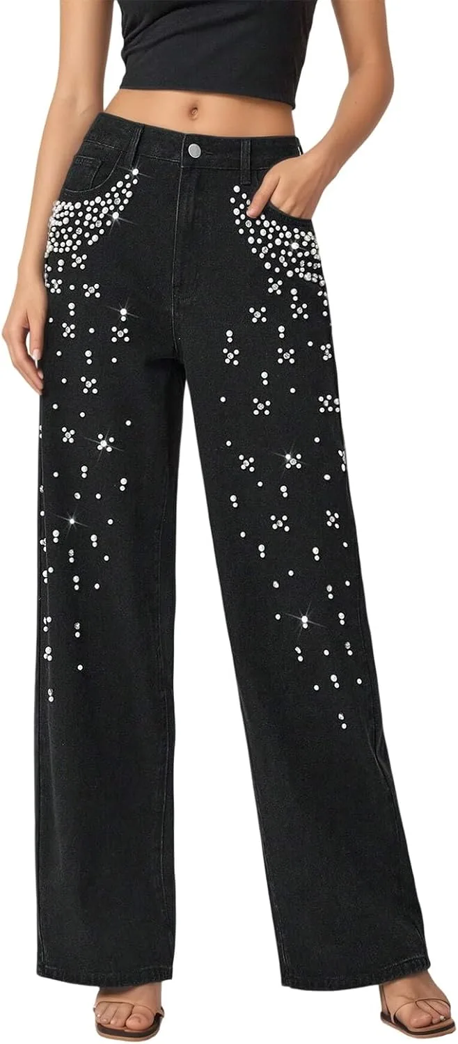 Женские джинсы с жемчужными стразами, широкие, прямые, с высокой посадкой Gaexia
Женские джинсы с жемчужными стразами, широкие, прямые, с высокой посадкой Gaexia