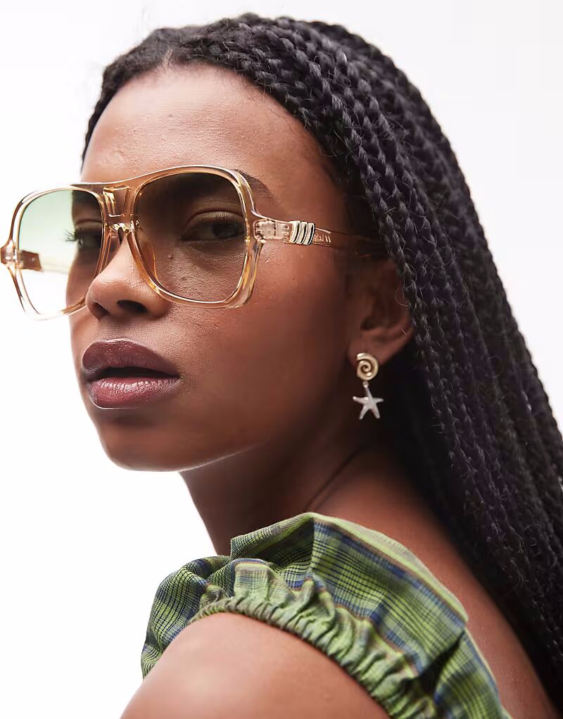 Солнцезащитные очки-авиаторы Le Specs Fortune Teller большого размера песочного цвета с зелеными градиентными линзами 
Солнцезащитные очки-авиаторы Le Specs Fortune Teller большого размера песочного цвета с зелеными градиентными линзами