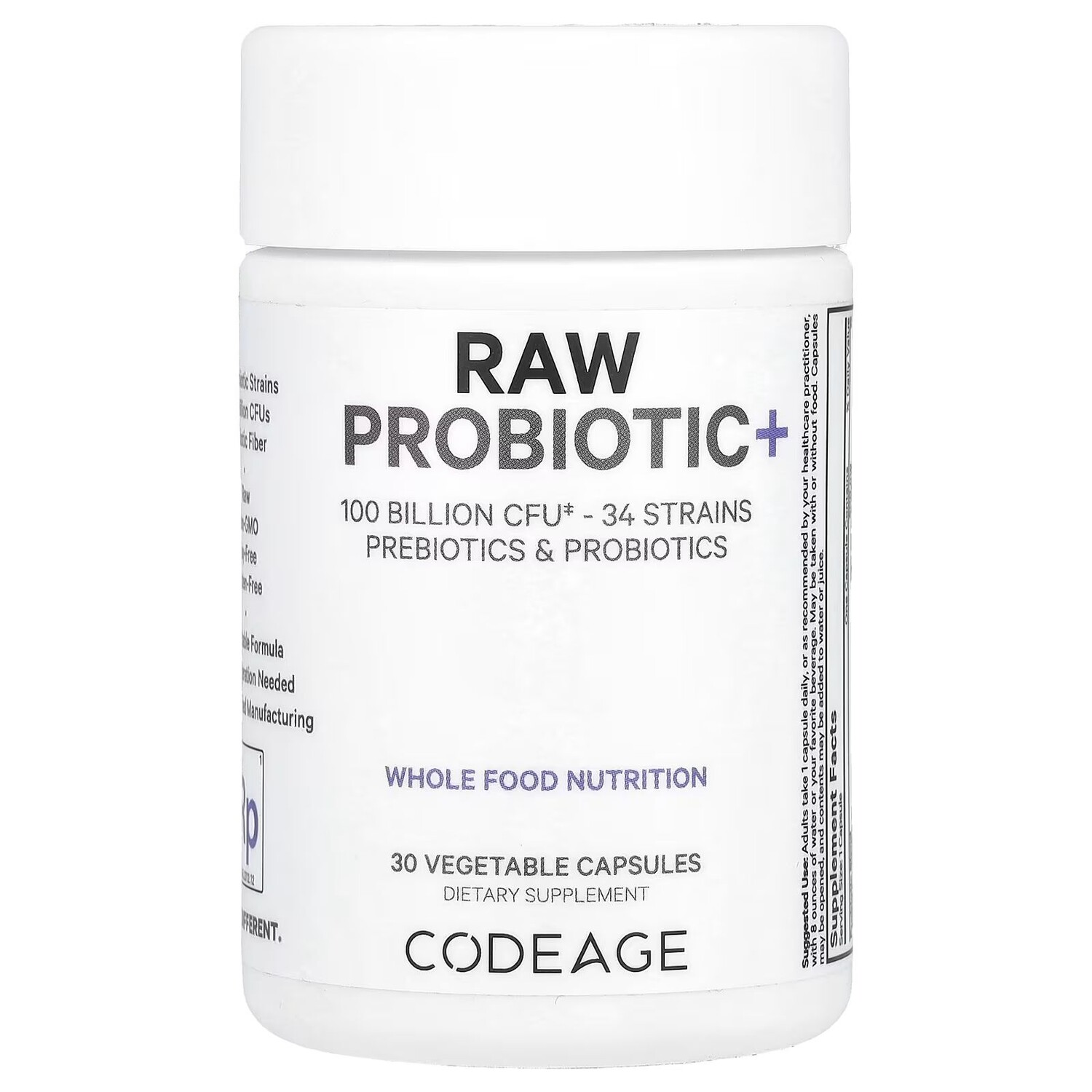 Сырой пробиотик+, 100 миллиардов КОЕ, 30 растительных капсул Codeage
Сырой пробиотик+, 100 миллиардов КОЕ, 30 растительных капсул Codeage