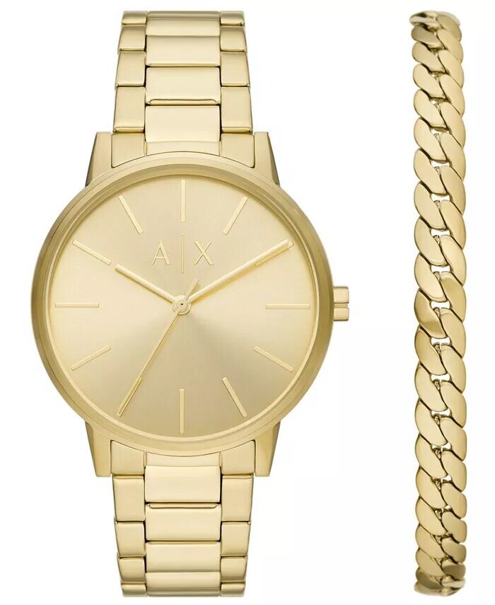 Мужские часы с золотистым браслетом из нержавеющей стали с тремя стрелками и подарочный набор с браслетом, 42 мм A|X Armani Exchange
Мужские часы с золотистым браслетом из нержавеющей стали с тремя стрелками и подарочный набор с браслетом, 42 мм A|X Armani Exchange