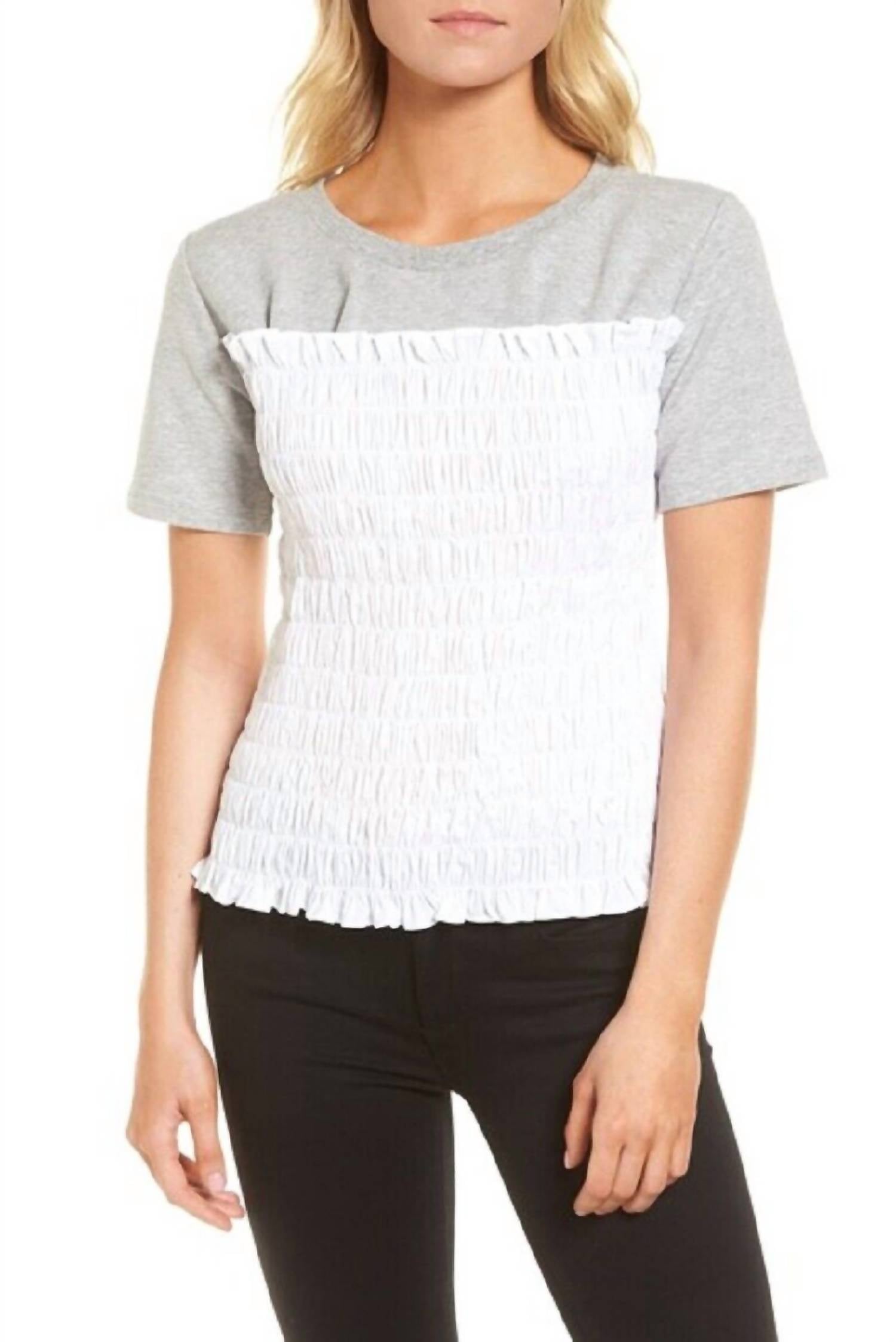 Топ с короткими рукавами и сборками цвета «меланж» белого и серого цветов Chelsea28
Топ с короткими рукавами и сборками цвета «меланж» белого и серого цветов Chelsea28