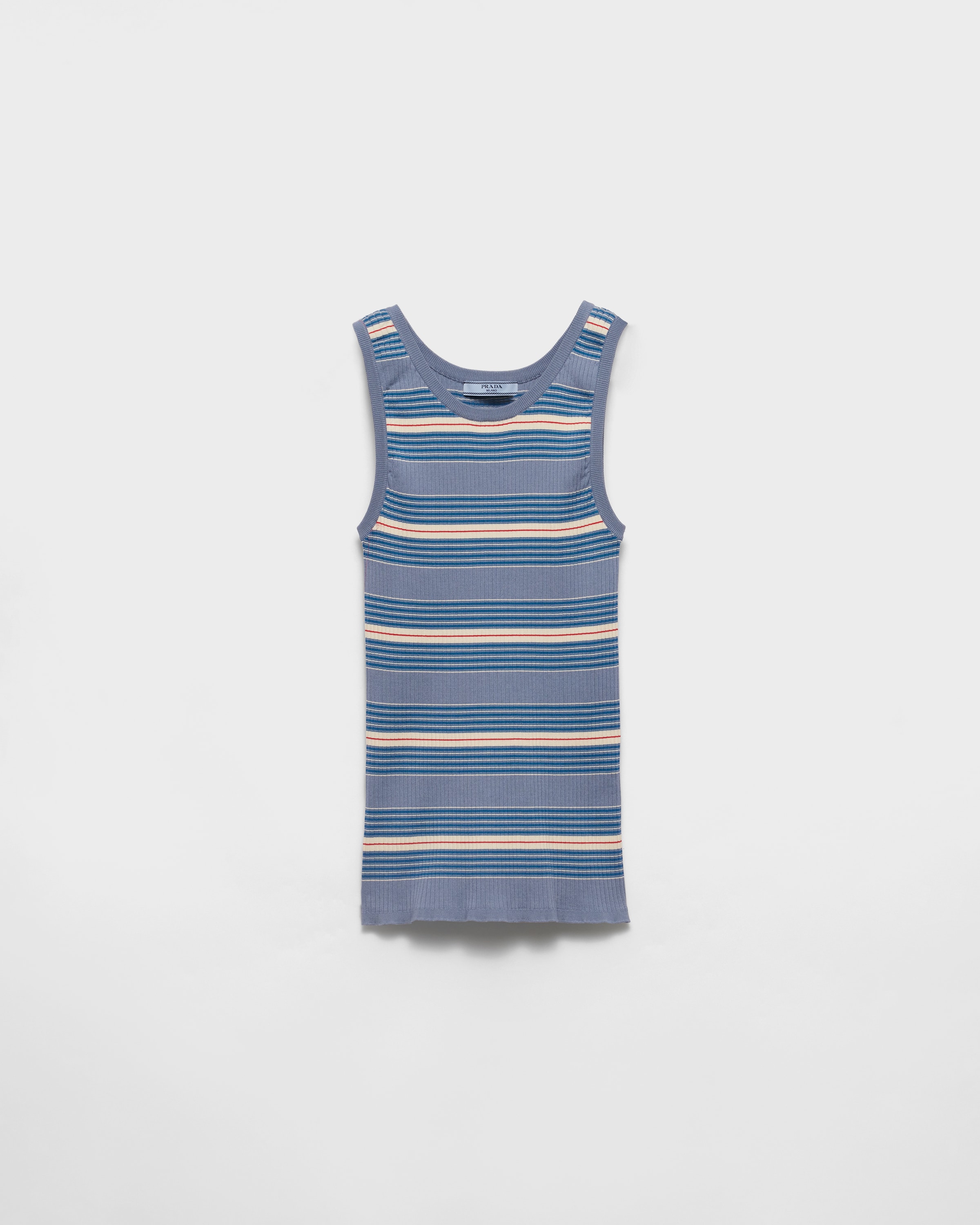 Трикотажный топ в полоску из эластичного хлопка Prada, голубой
Трикотажный топ в полоску из эластичного хлопка Prada, голубой