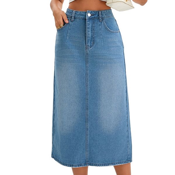 Женская джинсовая юбка миди stretch high waisted с разрезами и задними карманами Inspire Chic, Light Blue
Женская джинсовая юбка миди stretch high waisted с разрезами и задними карманами Inspire Chic, Light Blue