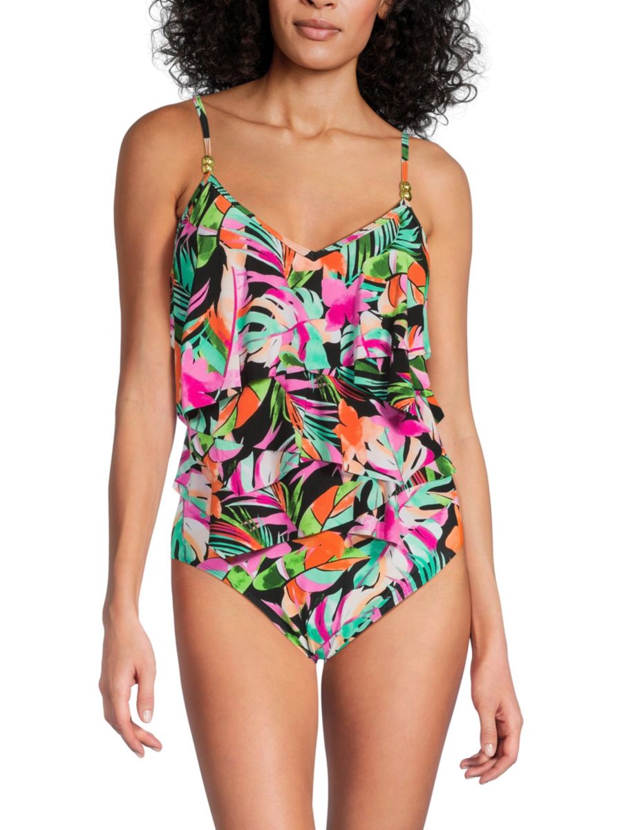 Слитный купальник с тропическим принтом и оборками Beyond Control, черный мульти
Слитный купальник с тропическим принтом и оборками Beyond Control, черный мульти