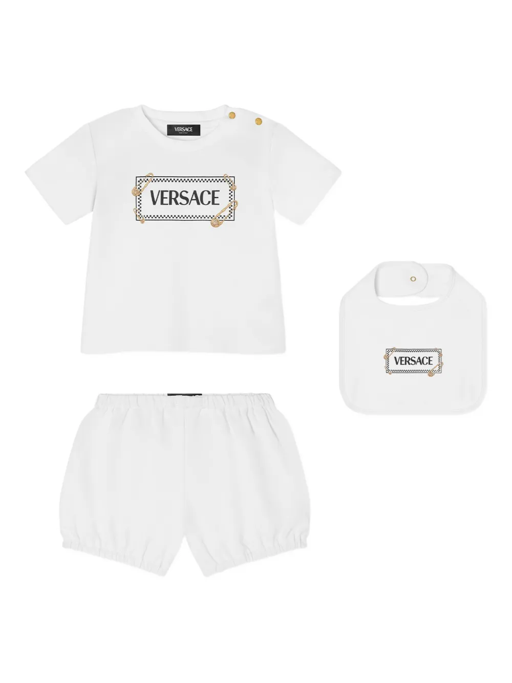 Комплект из футболки и шортов с логотипом Versace Kids, белый
Комплект из футболки и шортов с логотипом Versace Kids, белый