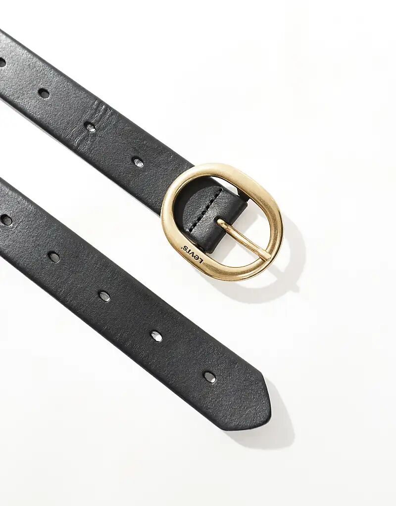 Ремень Levi's High-Low из кожи с золотой пряжкой, черный
Ремень Levi's High-Low из кожи с золотой пряжкой, черный