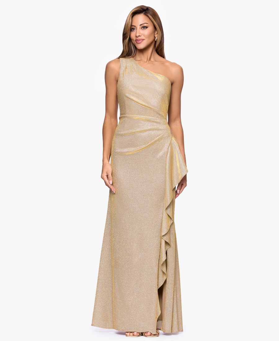 Женское длинное платье на одно плечо с блестками XSCAPE, Gold/Silver
Женское длинное платье на одно плечо с блестками XSCAPE, Gold/Silver