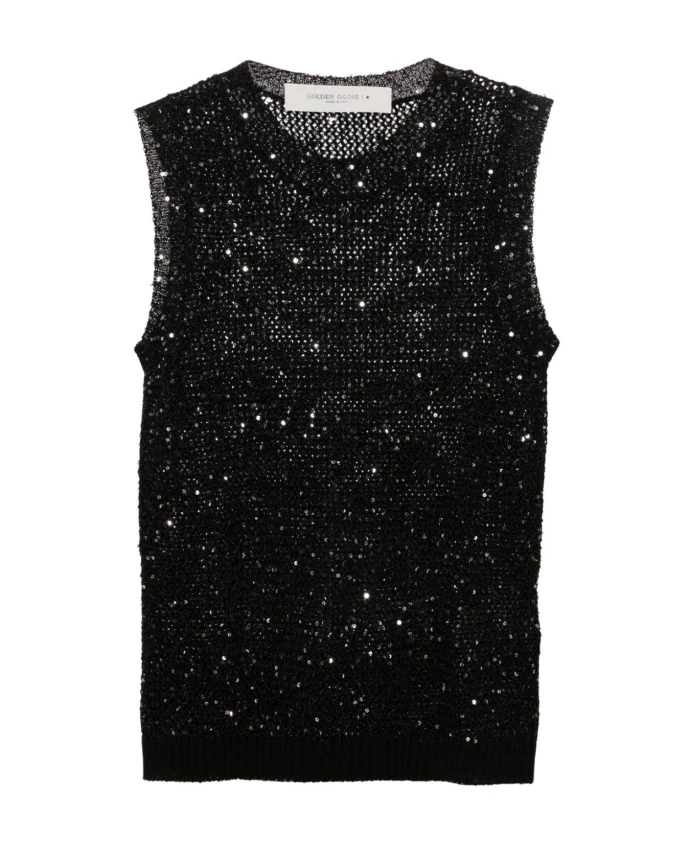 Топ из сетчатой ткани с пайетками Golden Goose, черный
Топ из сетчатой ткани с пайетками Golden Goose, черный